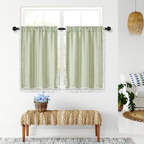 MitoVilla 2 Panels Boho Kitchen Short Curtains, Modern Farmhouse Cafe Curtains by MitoVilla