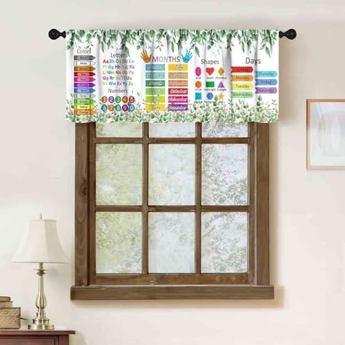 ABC Alphabet Classroom Window Valance, Rustic Green Eucalyptus Leaves Plant - Image 2