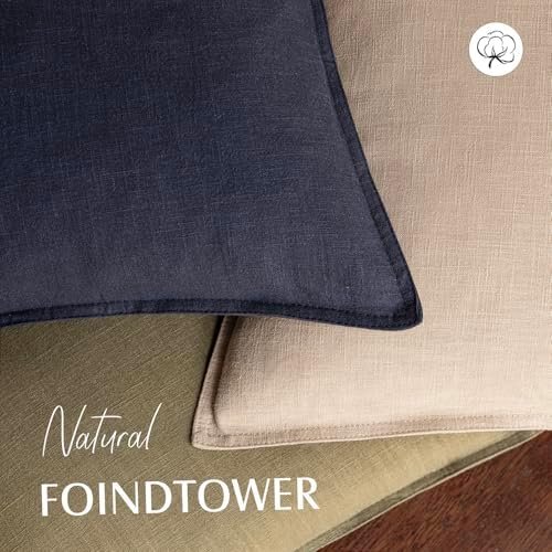 Foindtower Linen Solid Decorative Throw Pillow Covers 18x18 Inch Tan Beige - Image 4