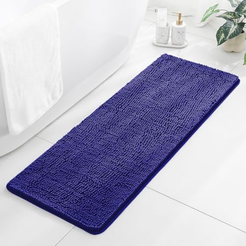 Chenille Bathroom Runner Rug 17"x47" Royal Blue, Plush Bath Mat by Kildoss