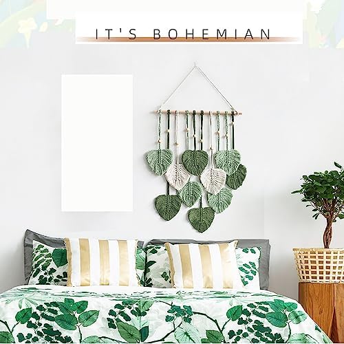MSFENG Wall Hanging Decor Leaves Tapestry Boho Wall Decor Woven Feather - Image 5