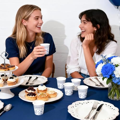 WRAPAHOLIC 3oz Toile Blue Floral Bathroom Cups - Image 6