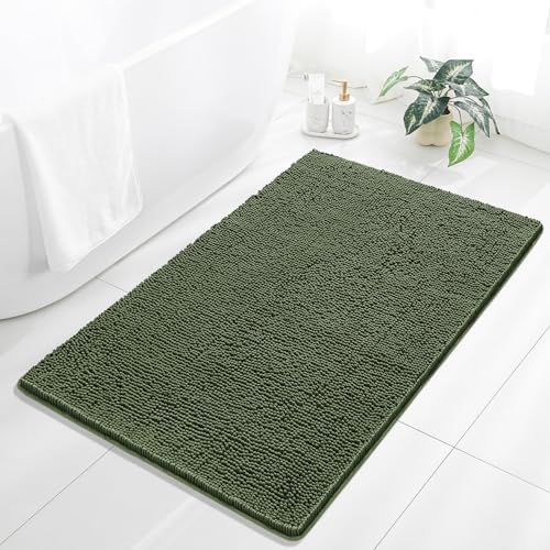 Chenille Bathroom Rug 36"x60" Loden Green, Large Plush Bath Mat by Kildoss