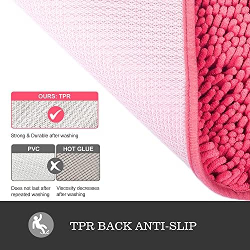Yeaban Chenille Hot Pink Bathroom Rug 17"x24", Non-Slip Rubber Backing - Image 3