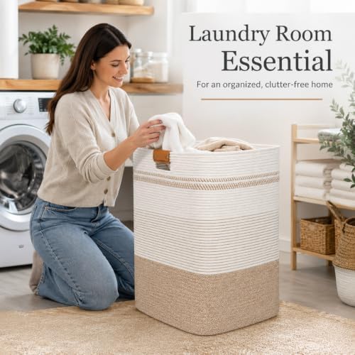 Laundry Hamper, Cotton Rope Laundry Basket - Image 3