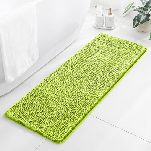 Chenille Bathroom Runner Rug 17"x47" Lime Green, Plush Bath Mat by Kildoss
