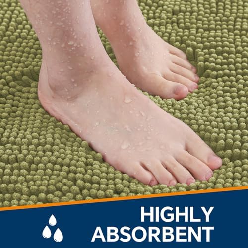 Chenille Bathroom Rug 24"x36" Sage Green, Non-Slip Plush Bath Mat - Image 4