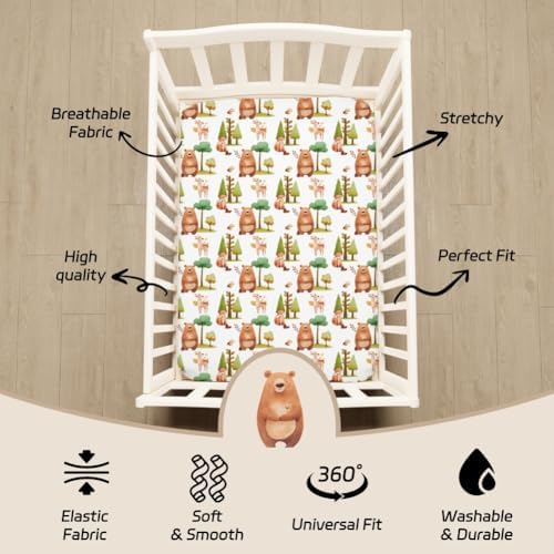 4 Pack Woodland Forest Animals Wood Neutral Unisex Fitted Baby Crib Sheets Set - Image 5