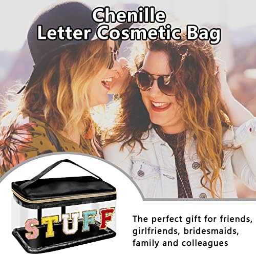 Iqimott Preppy Clear Makeup Bag Stuff Pouch, Chenille Letter Cosmetic Bag - Image 5