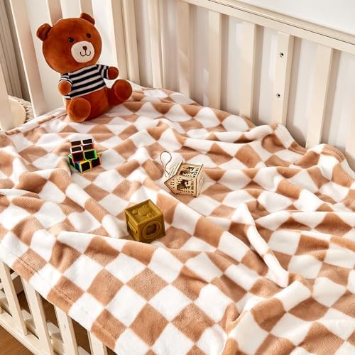 Yurhap Checkered Baby Blanket Fleece Baby Blankets Neutral - Image 2