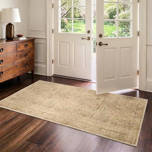 Neutral Tan Floral Animal 2x5 Rug Runners by Jainmy