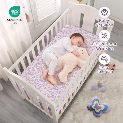 Mini Crib Bedding Set for Girls, 3 Pieces Floral Butterfly Baby Girl Bedding Set - Image 3