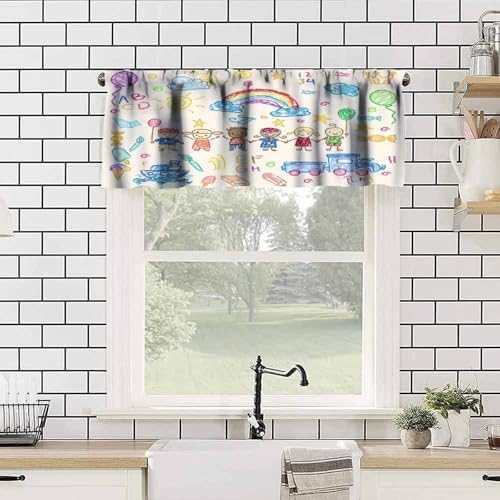 Crayon Drawing Valances Curtains Doodle Drawing Pattern Window Treatment - Image 4