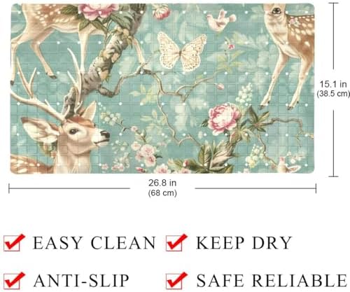 Shower Mat Non Slip 26.8 x 15.1 Inches, Deers Florals Bathtub Mat Shower Stall - Image 4