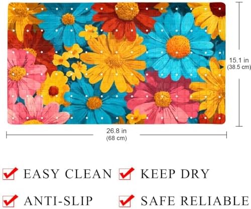 Bathtub Mat Non Slip 26.8x15.1 Inch, Colorful Daisies Shower Mat - Image 4