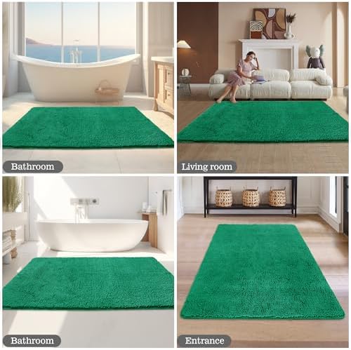 Yeaban Chenille Emerald Bathroom Rug 40"x60", Non-Slip Rubber Backing - Image 6