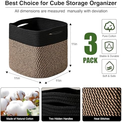 ICERZCZ 11 Inch Cube Storage Bins, Storage Cube Organizer Bins, Woven Cotton - Image 2