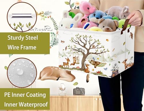 Large Woodland Baby Toy Basket Collapsible Kids Storage Bin Cute Shower Gift - Image 3