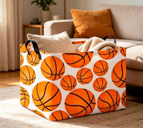 CLOCOR Rectangular Basketball Print Storage Basket Empty, Gift Basket, Books Box - Image 4