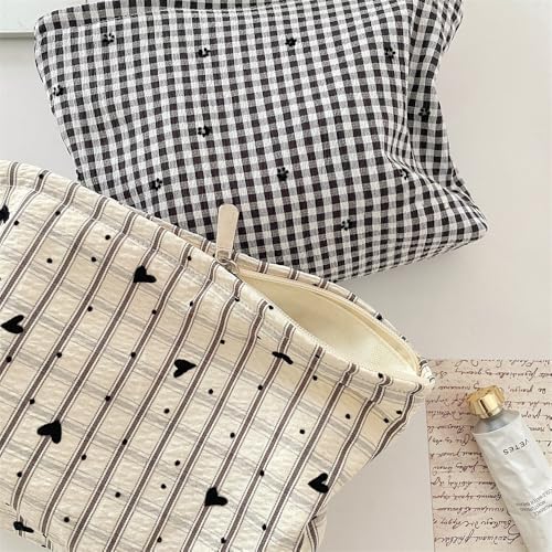 Flat Makeup Bag for Women, Zipper Cosmetic Pouch for Purse, Gingham Heart - Image 6