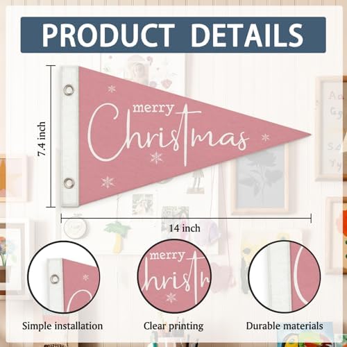 Christmas Kids Room Decoration, Preppy Pink Snowflake Wall Hanging Banner Decor - Image 7