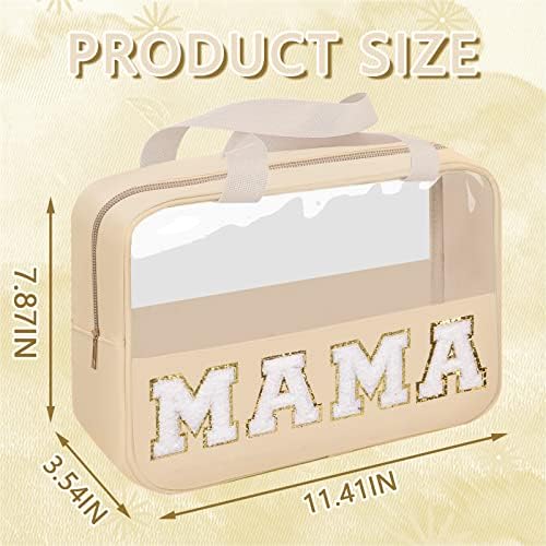 Iqimott Chenille Letter Patch Mama Bag, Preppy Clear Makeup Cosmetic Bag Large - Image 2
