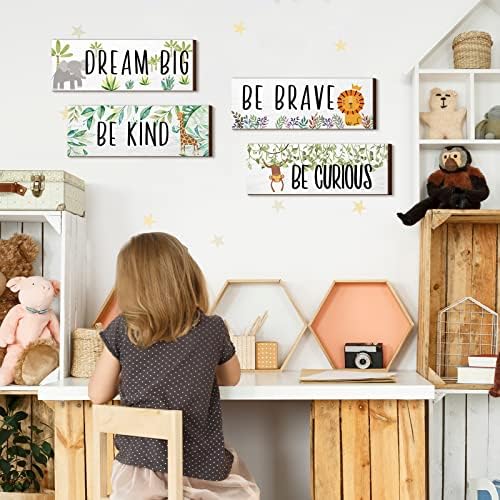 4 Pieces Woodland Nursery Decor Safari wall art Be kind brave curious Cute - Image 4