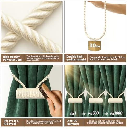 Hion Magnetic Curtain Tiebacks Beige 4pcs, Curtain Holdbacks Hooks Holders - Image 3