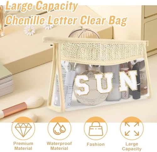 Iqimott 2Pcs Preppy Patch Sun Bag Makeup Letter Bag, Boho Letter Sun Bags - Image 3