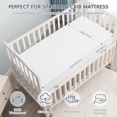david's kids 2 Pack 52''x28'' Waterproof Crib Mattress Protector Pad Cover - Image 3