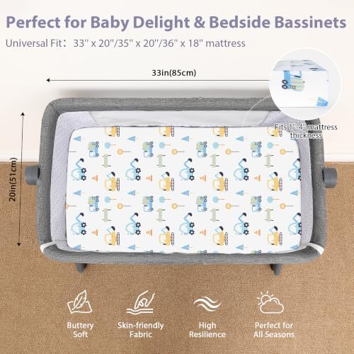 Baby Bedside Bassinet Sheets Fitted, 33”x20” Compatible - Image 2