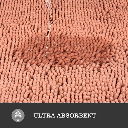 Yeaban Chenille Dusty Pink Bathroom Rug 36"x60", Non-Slip Rubber Backing - Image 4
