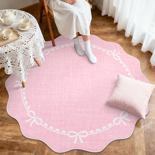 GarveeHome 6ft Round Rugs Washable Scalloped Bow Rug - Image 3