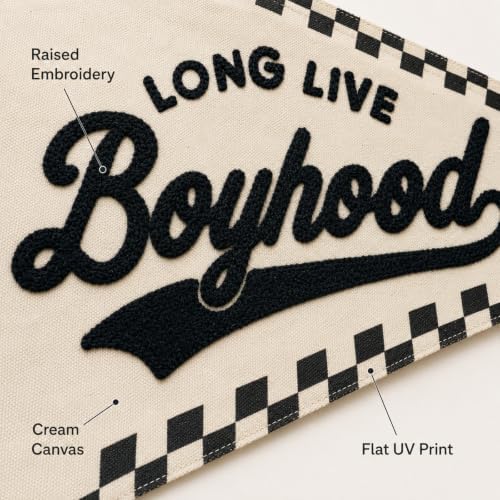 Long Live Boyhood Embroidery Pennant Flag, Checkered Banner Nursery Decor - Image 3