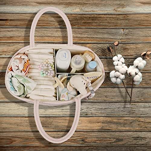 XUANGUO Large Pink Cotton Rope Baby Diaper Caddy Organizer Basket - Image 6