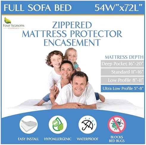 Sleeper Sofa Full Size Mattress Protector 54" Wx72 Lx5 D by FourSeasonsEssentials