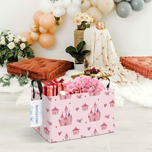 Rectangular Collapsible Pink Castle Storage Basket Nursery Toy Organizer - Image 6