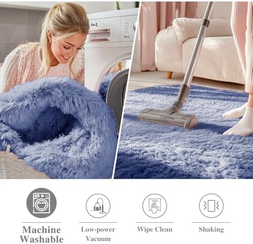 OLANLY Denim Blue Round Rugs for Bedroom - Image 2