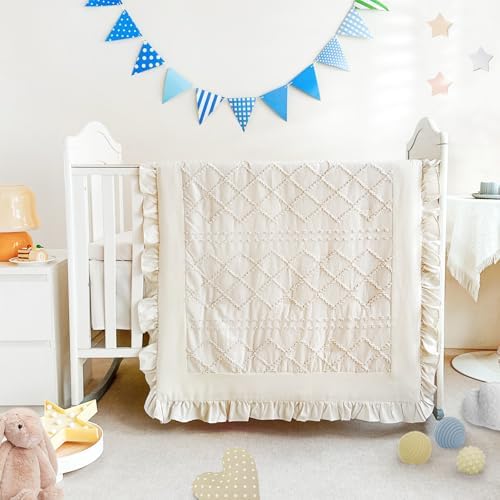 Crib Bedding Set for Girls, 3 Pieces Baby Crib Bedding Set Newborn, Mini Tufted - Image 2