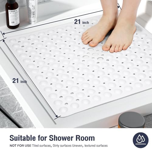 Square Shower Mat Bathtub Mat Tub Bath Mat Non Slip White 21"x21" - Image 5