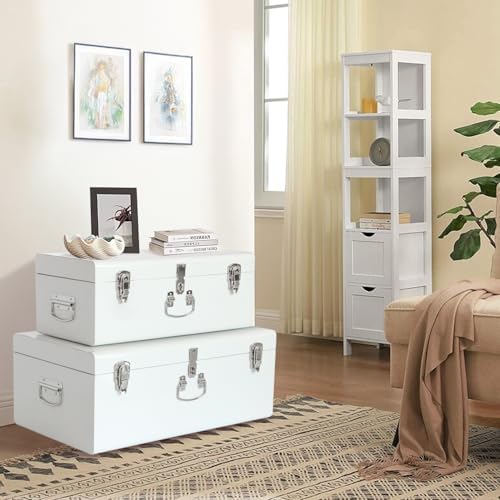 Vixdonos Decorative Large Metal Box Storage Trunk Chest Set of 2 College Dorm - Image 6