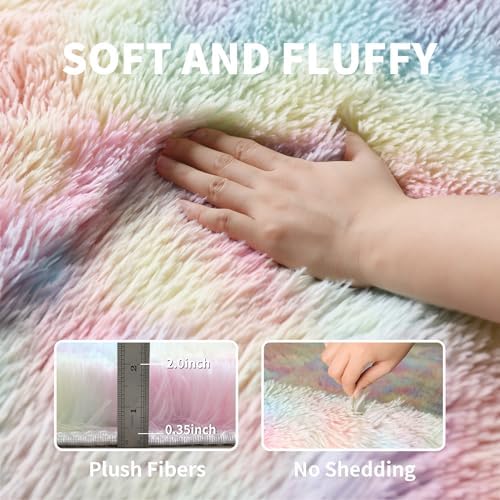 Rainbow Fluffy 9x12 Area Rug Soft Washable Shag Carpet - Image 3