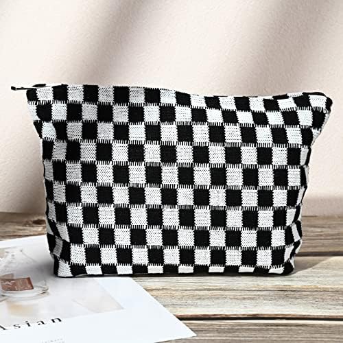 SOIDRAM 2 Pieces Black Makeup Bag Large Checkered Cosmetic Bag Capacity Canvas - Image 6