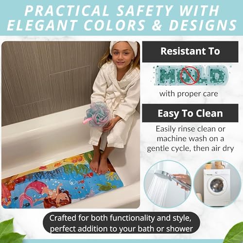 ENKOSI Non-Slip Bath Mat and Shower Mat 40x16 Extra Long, Mermaid Print - Image 5