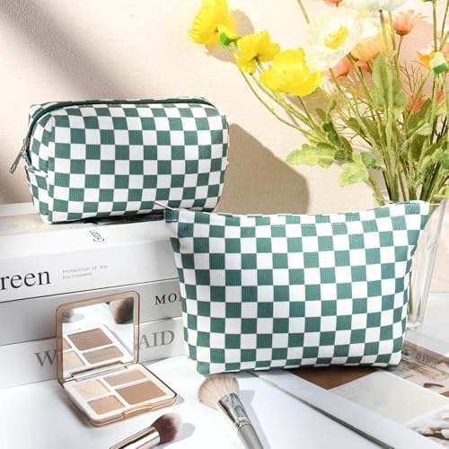 SOIDRAM 2 Pcs Checkered Makeup Bag Large Cosmetic Bag Toiletry Bag Makeup Pouch - Image 2
