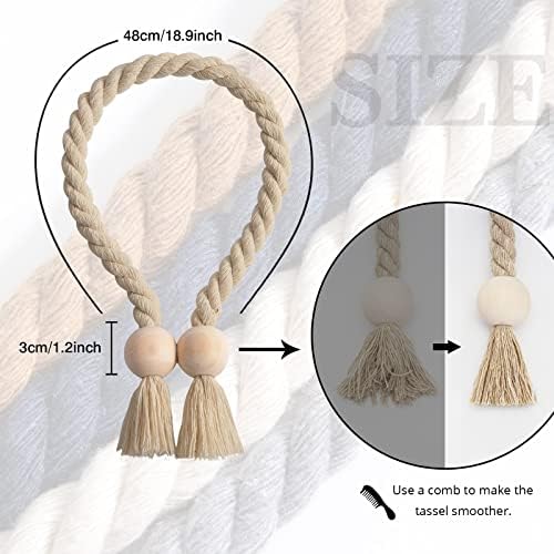 NICEEC 6 Pack Wooden Ball Magnetic Curtain Tiebacks Boho Home Decor Drape Tie - Image 4