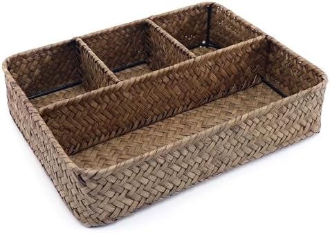 Nonam 4-Section Seagrass Tea Bag Organizer, Wicker Divided Basket by Home