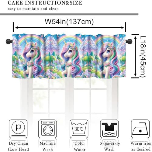 Cartoon Unicorn Valances Curtains Colorful Flowers Dreamy Rainbow Window - Image 2