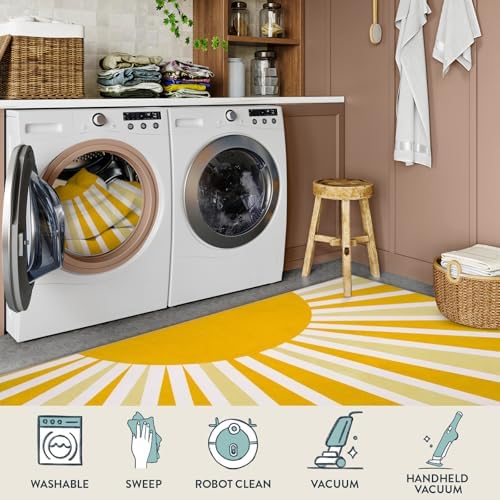 Lahome Yellow Rainbow Sun Area Rug: 9'x12' Ultra-Thin Machine Washable & - Image 3