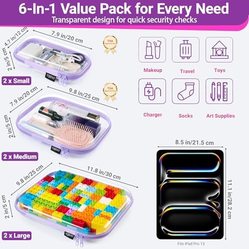 YQBRAO Clear Hard Shell Zipper Cases, 6 Multi-Size Organizers - Image 4